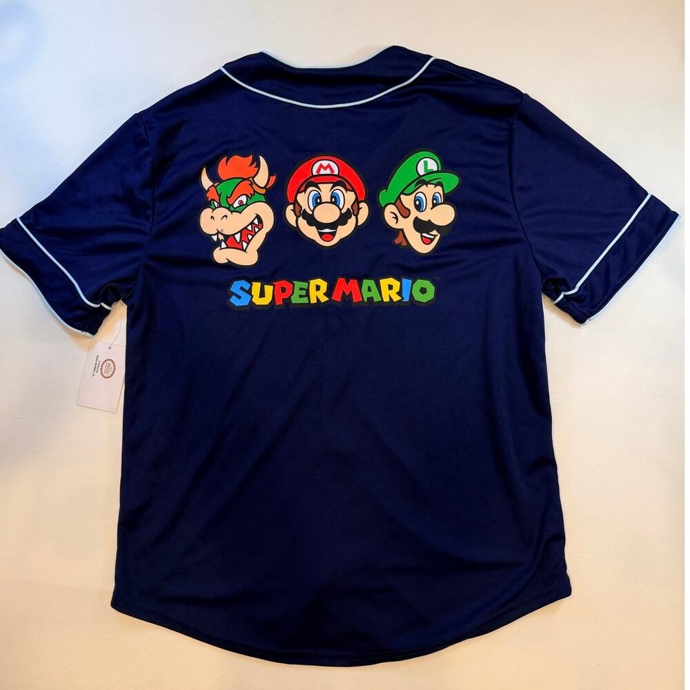 Nintendo Super Mario Baseball Jersey Navy Blue NWT Bowser Luigi Men's Medium